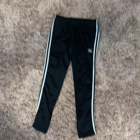 Adidas black white lined  kids joggers Sz 14 - Picture 5 of 10